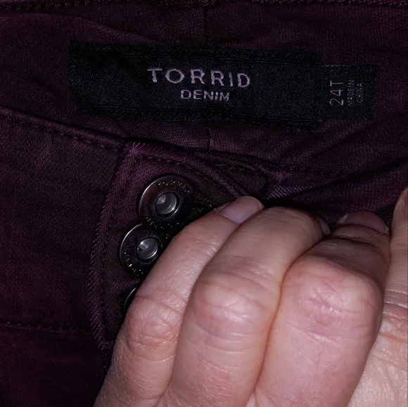 Torrid sz 24T jeggings skinny super stretch high rise jeans womens burgundy - Picture 5 of 6